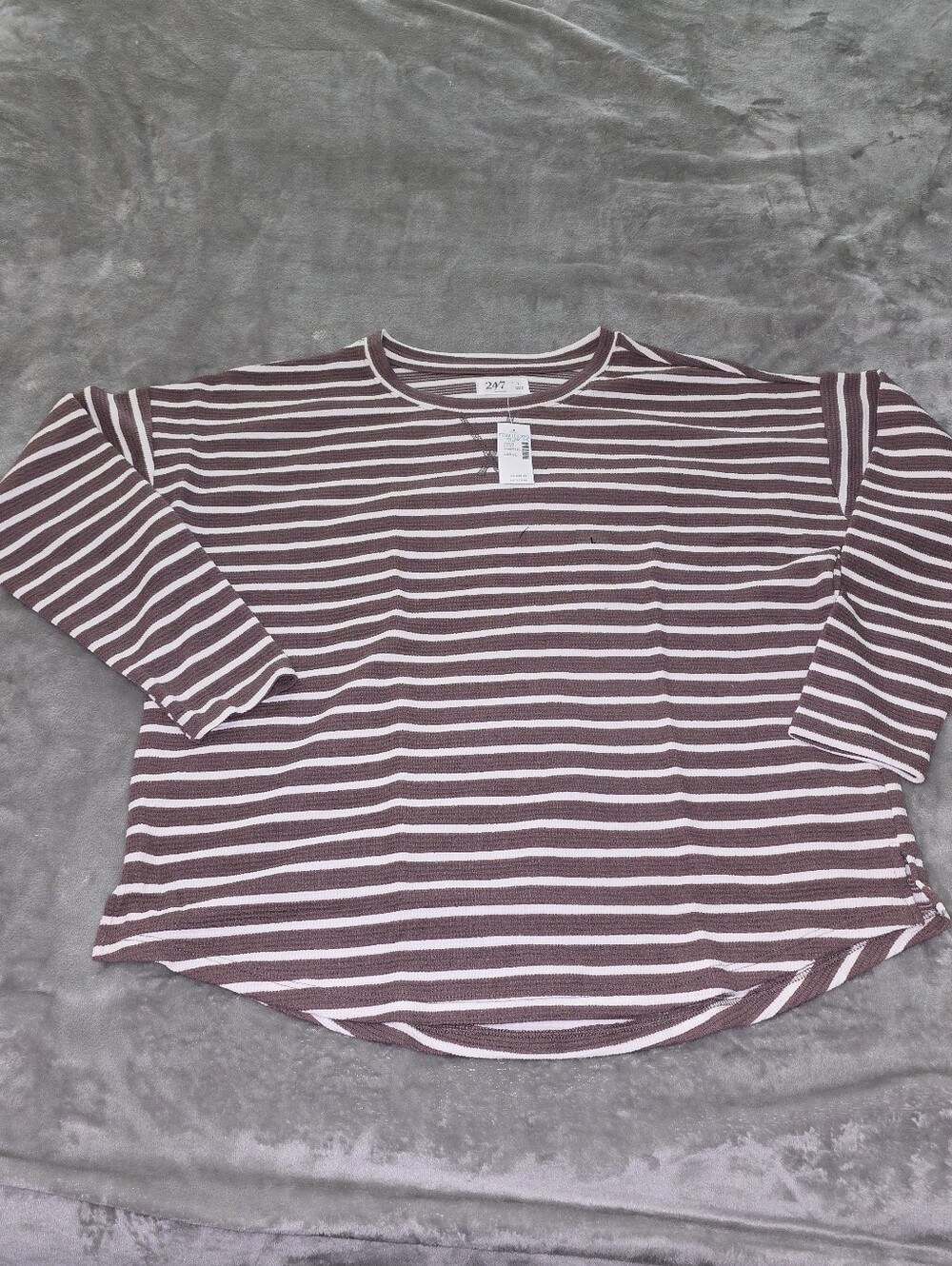 Maurices Cocoa and White Striped Long Sleeve Henley